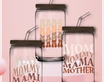 Mothers design 16 oz glass with bamboo lid and  straight glass straw