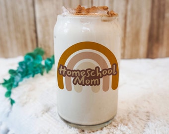 Homeschool Teacher Tumbler Glass Cup, Aesthetic Glass Can, Beer Can Glass with Lid & Straw, 16oz Glass Tumbler