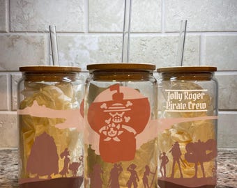 OP Pirate Crew Landscape Glass Can Cup 16oz with Lid and Straw, Anime Gift Drinkware