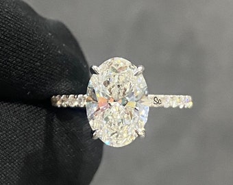 Oval Cut Moissanite Engagement Ring-Hidden Halo Solitaire Diamond Ring-Proposal Bridal Wedding Ring For Her-Birthday Gift Ring-Handmade Ring