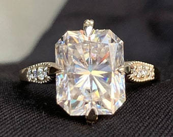 Radiant Cut Moissanite Engagement Ring-Hidden Halo Promise Art Deco Diamond Wedding Ring-Unique Anniversary Ring-Birthday Gift Ring For Her.