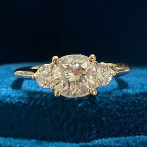 2CT Cushion Cut Moissanite Engagement Ring-14K Solid Gold Wedding Ring-Three Stone Moissanite Diamond Ring-Anniversary Gift Ring For Women