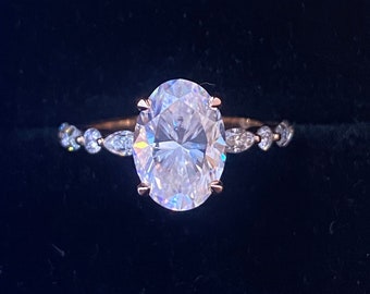 Art Deco Oval Cut Engagement Ring, Hidden Halo Moissanite Diamond Wedding Bridal Ring, Pave Setting Promise Anniversary Gift Ring For Women