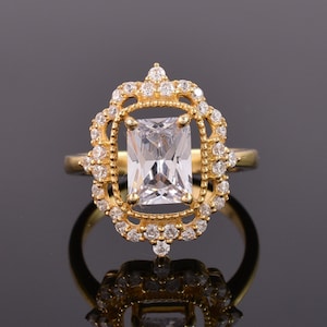 Art Deco Radiant Cut Moissanite Engagement Ring - Radiant Cut Diamond Ring - Anniversary Gift Ring For Her - 14K Solid Gold Women Ring