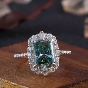 Green Moissanite Engagement Ring -Radiant Cut Green Moissanite Ring - Radiant Cut Diamond Ring Radiant Cut Solitaire - Promise Gift Ring