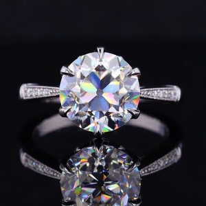 Anillo de compromiso de moissanita de corte redondo, solitario de oro macizo con diamante para boda, anillo art déco único, anillo de promesa de aniversario para ella.