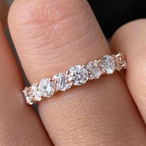 Delicate Round Cut Moissanite Band, Dainty Engagement Band, Full Eternity Band, Anniversary Band Matching Band, Unique Eternity Band For Her