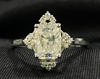 Radiant Cut Moissanite Engagement Diamond Ring-14K Solid White Gold Solitaire Diamond Ring-Unique Anniversary Gift Ring-Wedding Promise Ring