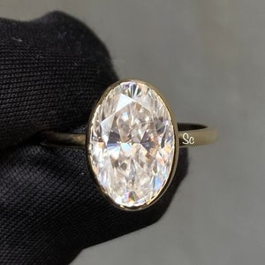 2CT Oval Cut Bezel Set Engagement Ring, Moissanite Diamond Solitaire Ring, Minimalist Wedding Ring, Statement Ring Anniversary Gift for Her
