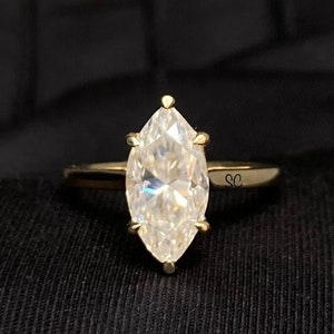 Marquise Cut Moissanite Engagement Ring-Solitaire Diamond Wedding Ring-2 CT Diamond Promise Ring-Vintage Style Unique Diamond Ring For Women