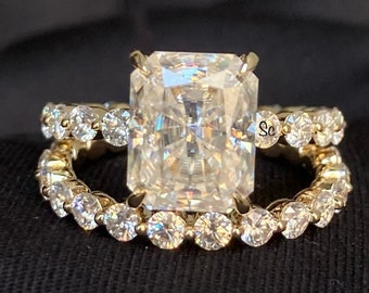 3CT Brilliant Radiant Cut Engagement Ring Set, 14K Solid Gold Half Eternity Bridal Ring Set, Anniversary Gift Handmade Unique Diamond Ring