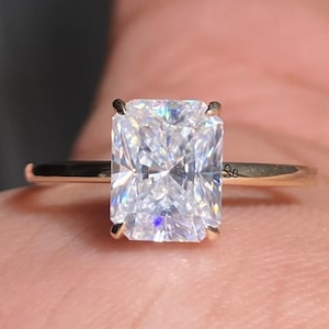 Radiant Cut Moissanite Engagement Ring With Hidden Halo-14K Solid Gold Ring-Radiant Moissanite Handmade Ring For Women-Anniversary Gift