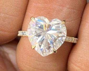 Anello di fidanzamento con moissanite taglio cuore, anello di nozze in oro massiccio 14 carati, anello con diamante solitario taglio cuore, anello regalo di anniversario per sposa, lei