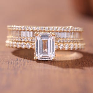 2.50CT Radiant Cut Moissanite Engagement Ring Set for Women, Art Deco Bridal Ring Set with Baguette Eternity Band, Anniversary Gift for Her