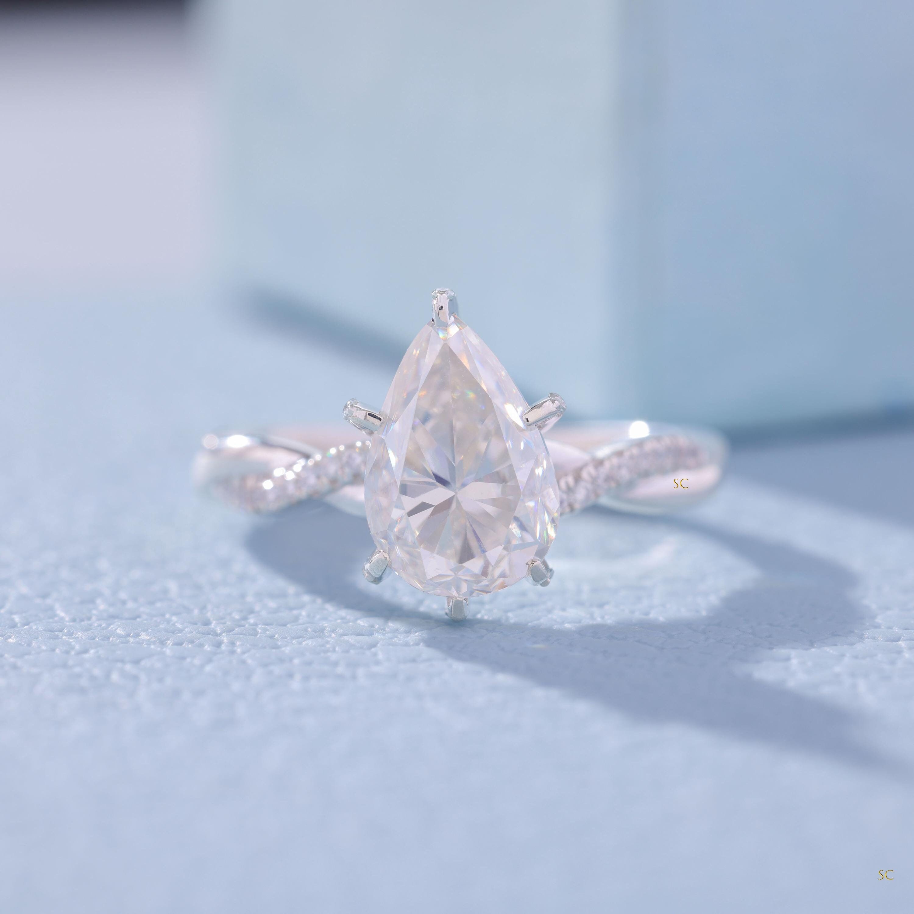 Pear Cut Moissanite Engagement Ring-tear Drop Split Shank Diamond ...