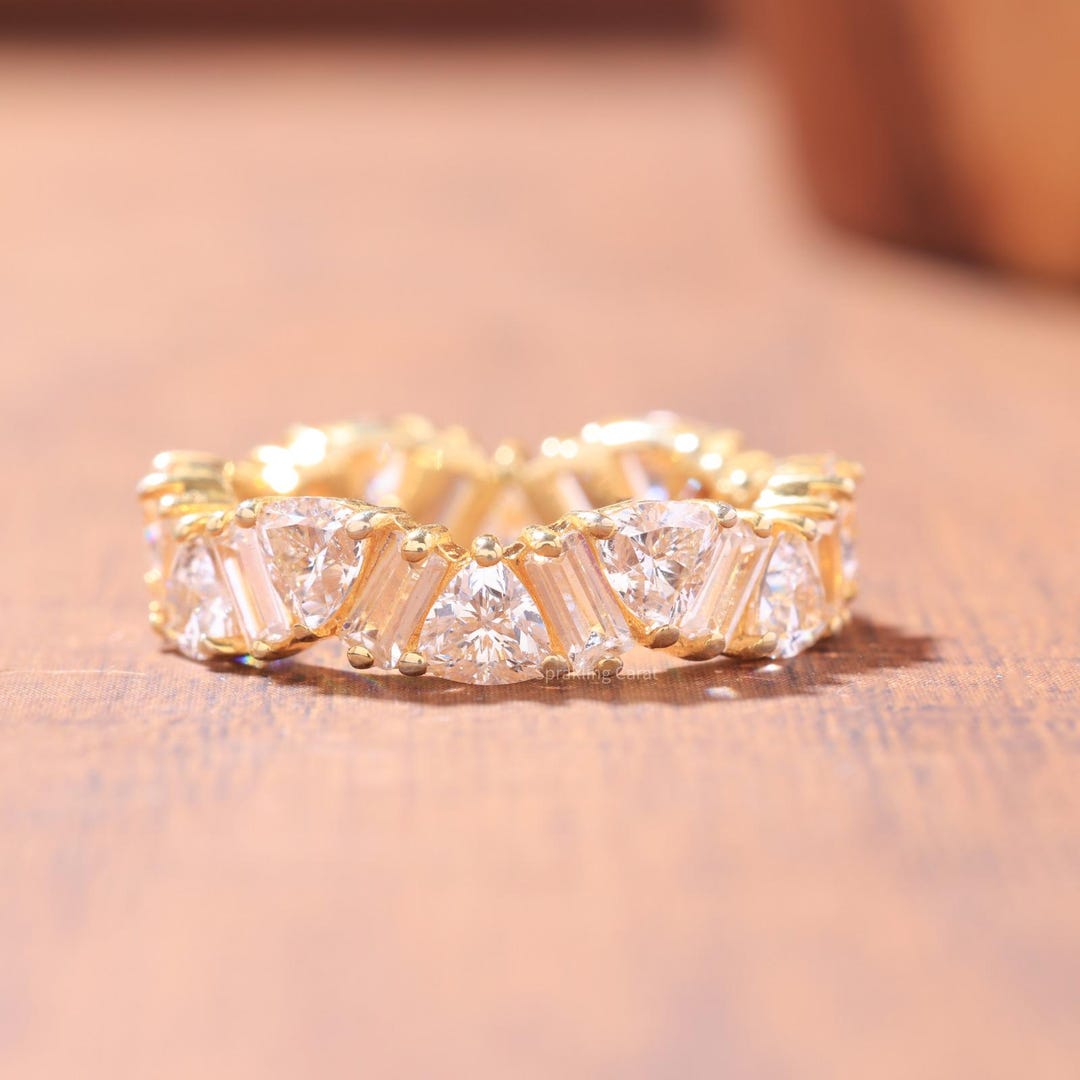 Full Eternity Baguette and Trilliant Cut Wedding Band - 14K Solid Gold ...