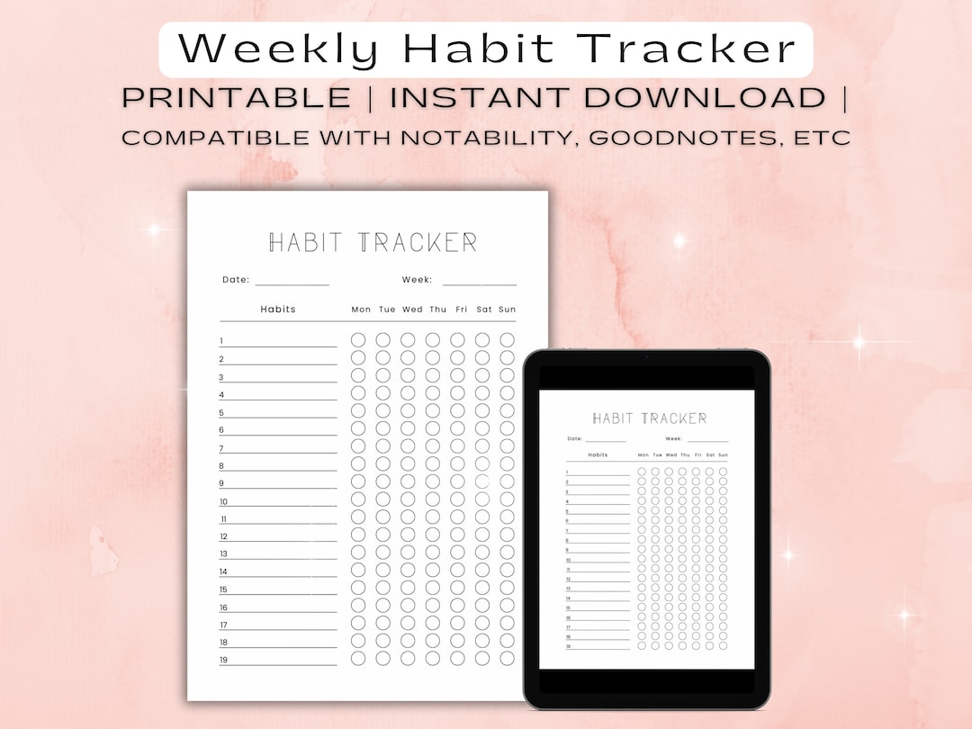 Printable Weekly Habit Tracker, Digital Habit Tracker for Self Care ...