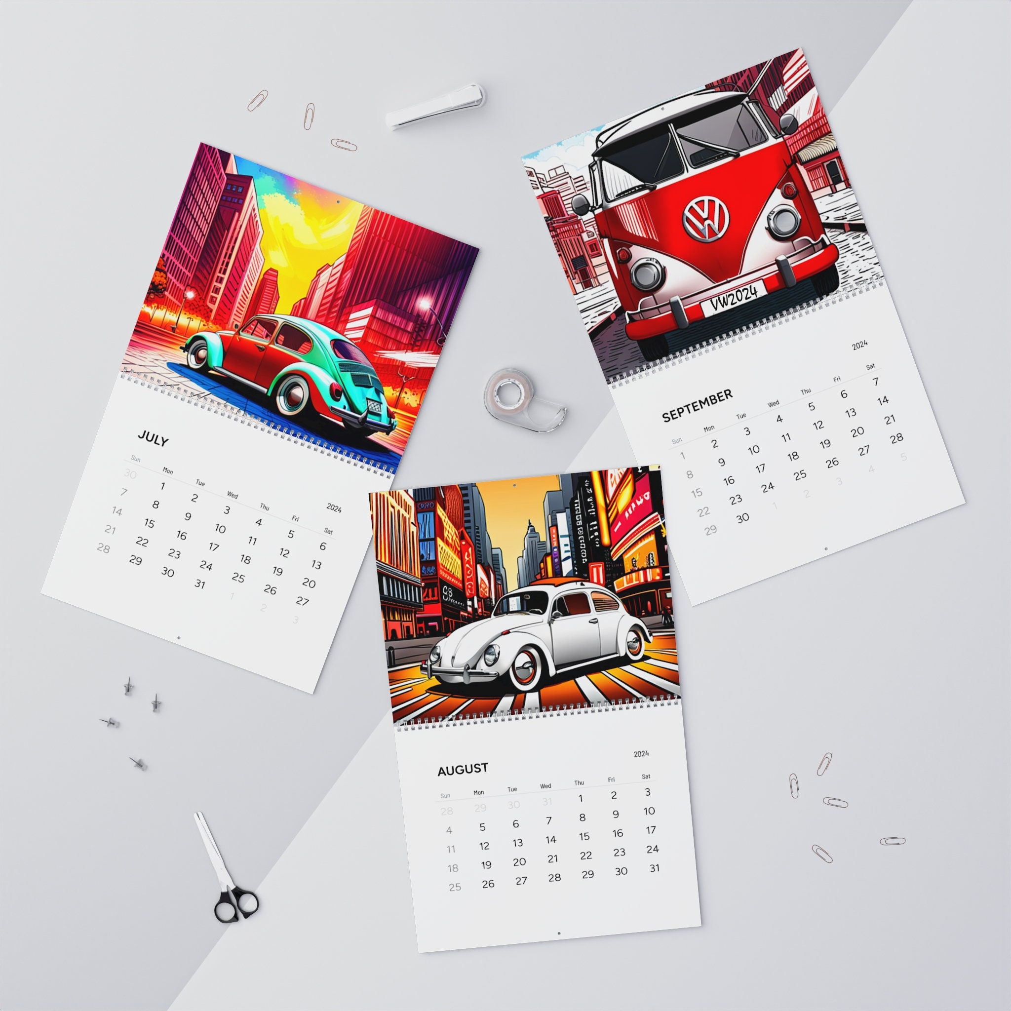 2025 Wall Calendar featuring Volkswagen Beetles and Kombi Designs with