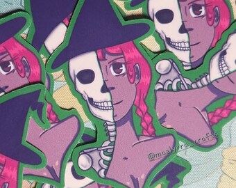 Halloween anime girl with witch hat skeleton sticker