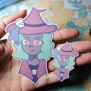 Green Pastel Witch with skulls Halloween sticker