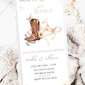 Boots or Bows Gender Reveal E Invitation Template Western Gender Reveal ...