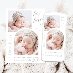 Introducing Baby Boho Its A Boy Announcement Digital Stats Birth Announcement Card E Template Photo Baby Announcement Printable Birth Card