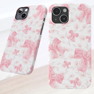 Coquette Phone Case Pink Bow Aesthetic Phone Case For iPhone 15 14 13 12 11 Galaxy Pixel Cute Bow Phone Case Flower Phone Case Slim Tough