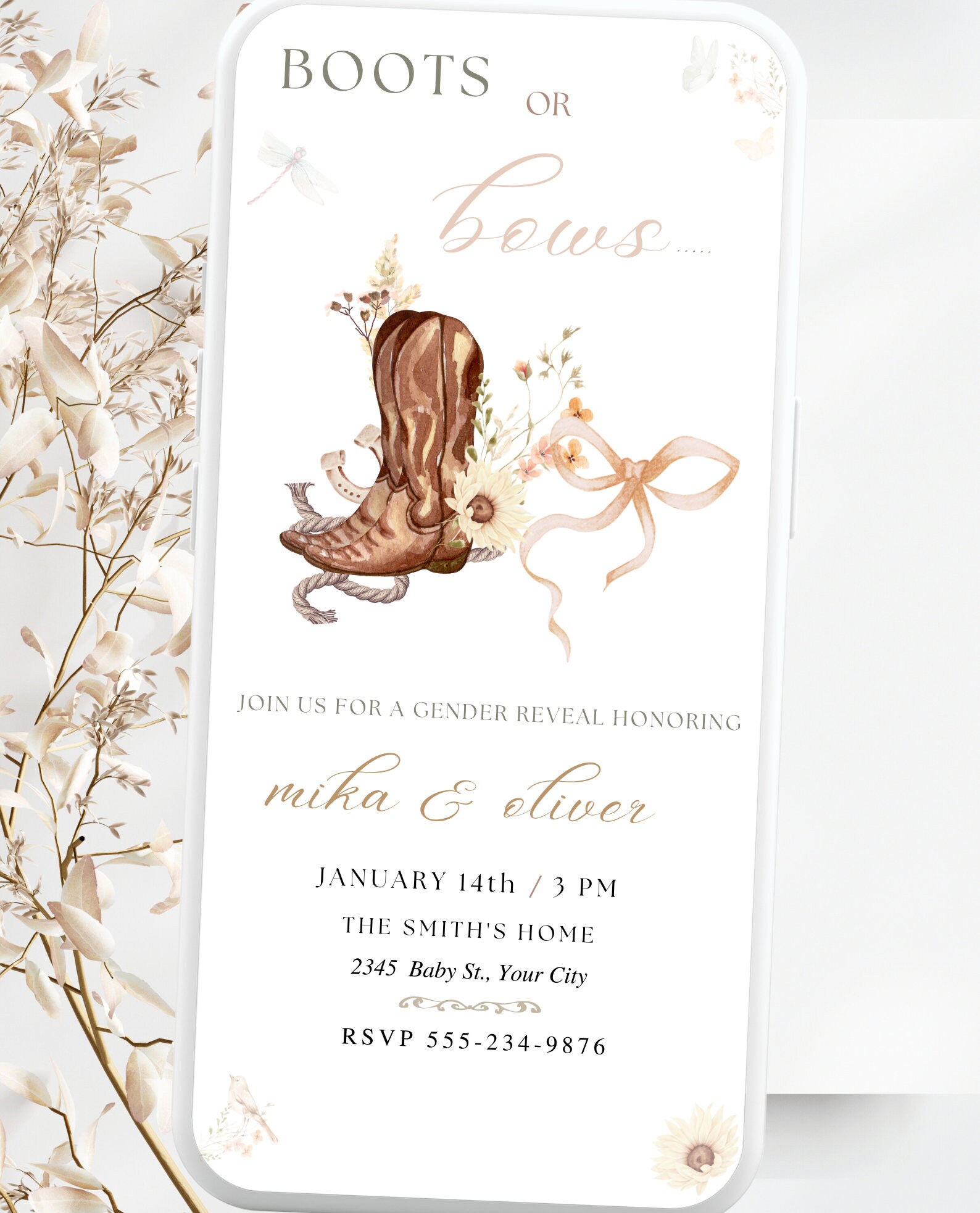 Boots or Bows Gender Reveal E Invitation Template Western Gender Reveal ...