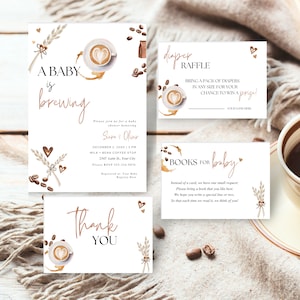 A Baby Is Brewing Invitation Editable Baby Shower Invitation Diaper Raffle Ticket Books For Baby Neutral Baby Thank You Card Template B1