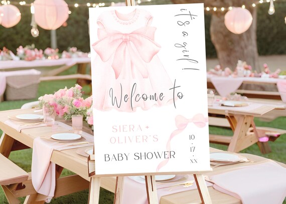 Pink Bow Welcome Baby Shower Girl Baby Shower Welcome Sign
