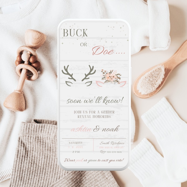 Buck Or Doe Evite For Gender Reveal E Invitation Template What Will Baby Be Deer Gender Reveal Invite Virtual Invitations Electronic Invite