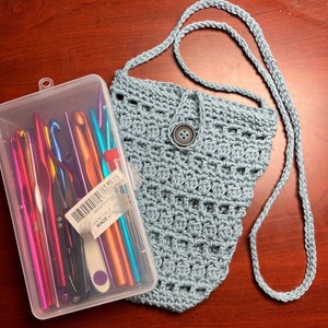 Crocheted Cell Phone Crossbody/Shoulder Bag Variety E - Large Grey Blue