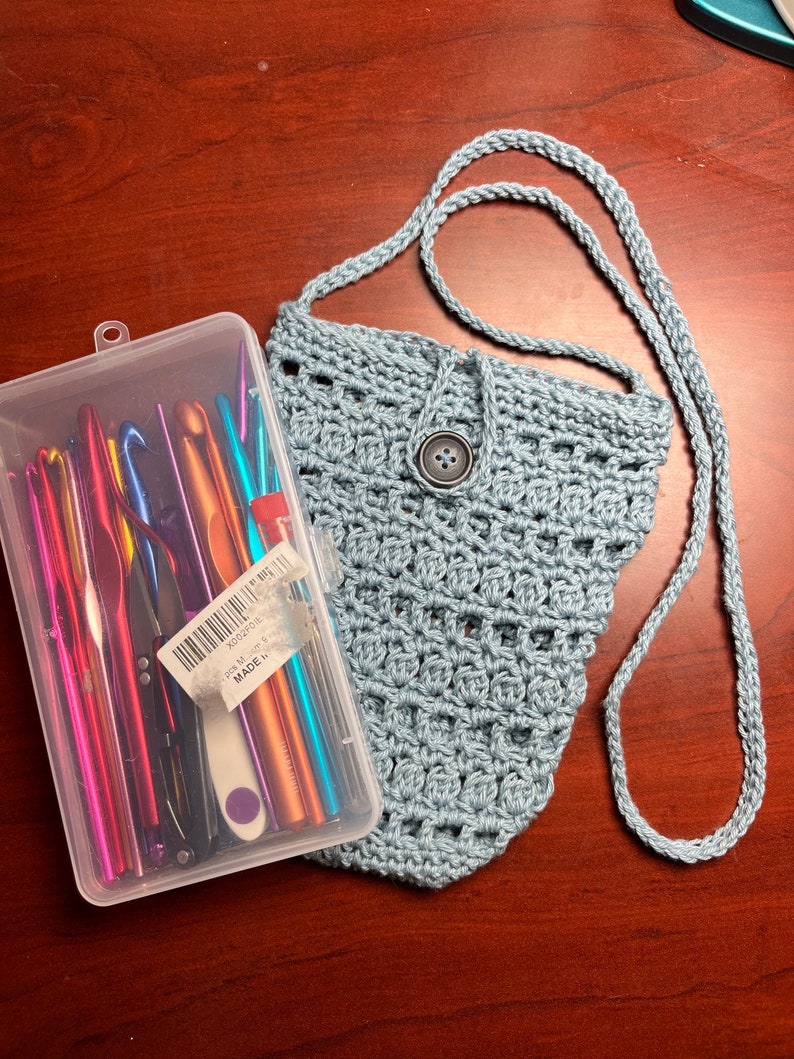 Crocheted Cell Phone Crossbody/Shoulder Bag Variety E - Large Grey Blue