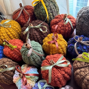 Pumpkin Decor  - Handmade crocheted rustic pumpkins with real cinnamon sticks