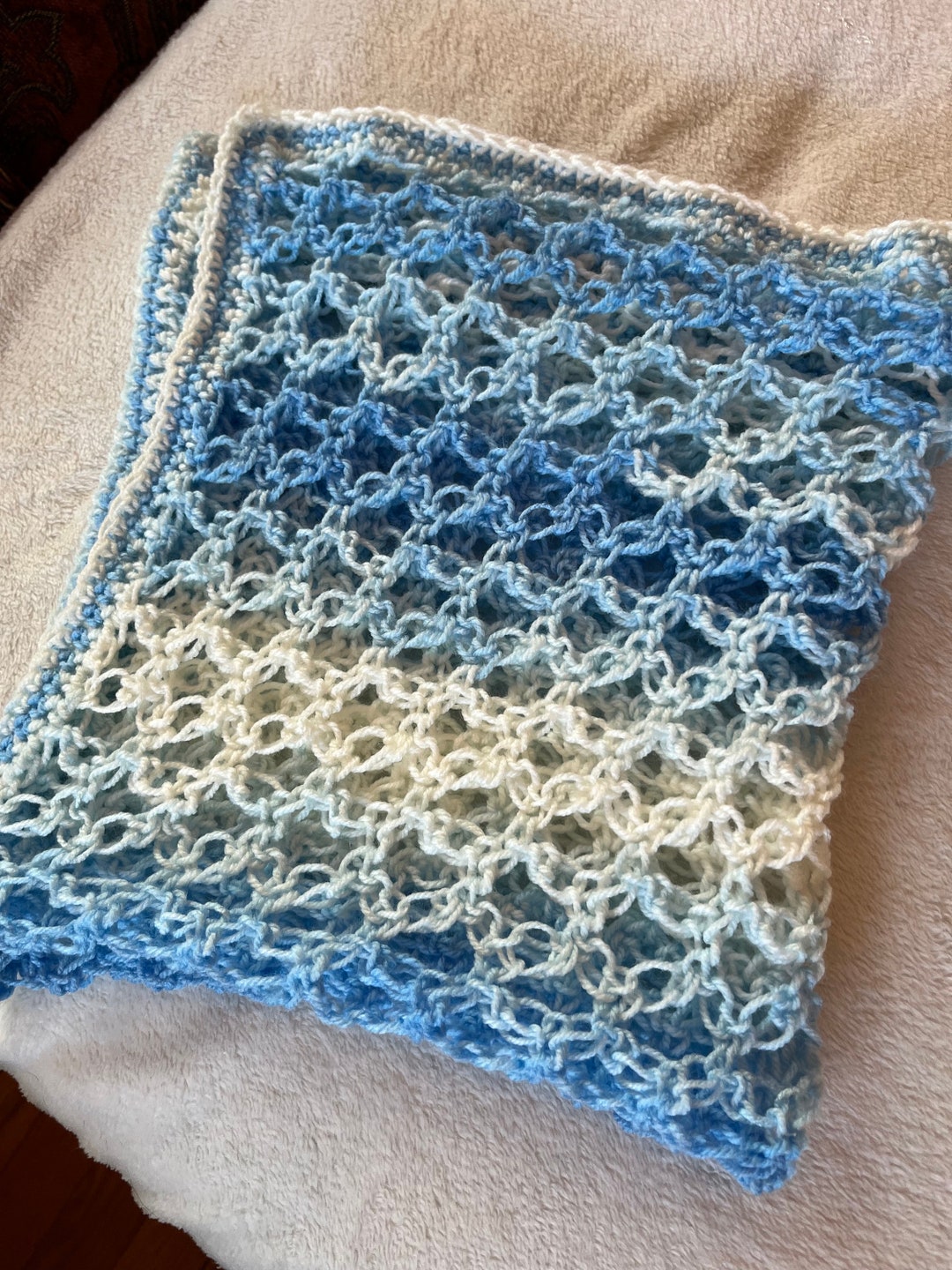Blue Love Knot Crochet Baby Blanket Etsy