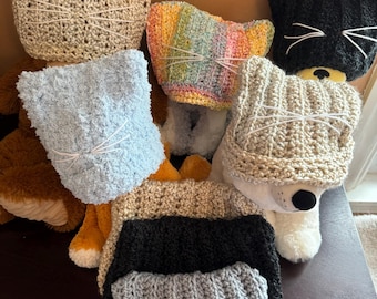 Adorable gorro de invierno con orejas de gato, tejido a crochet y hecho a mano