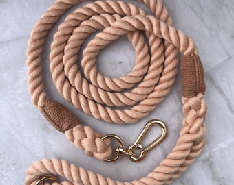 Braided Cotton Rope Dog Leash: Lavender Purple or Pastel Rainbow