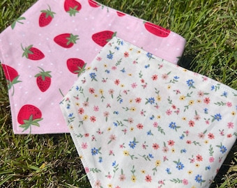 Reversible Dog Bandana: Strawberry & Floral, Snap Closure