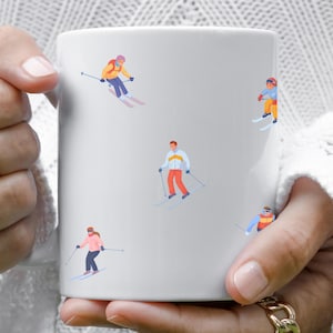Skimok Wintersportbeker Kleurrijke Cartoon Skiër Alpine Thema Koffie Warme Chocolademelk Keramische Nieuwigheid Drinkware Skiër Cadeau Berg Souvenir
