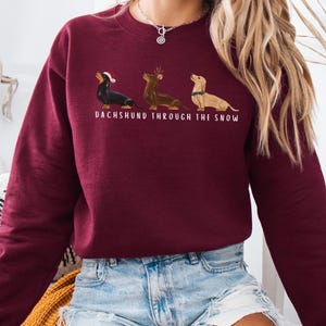 Doxie Mom Sweatshirt Maroon Funny Dachshund Christmas Sweatshirt Doxie Xmas Crewneck Gray Dachshund Lover Gift for Dachshund Owner Funny Dachshund Crewneck