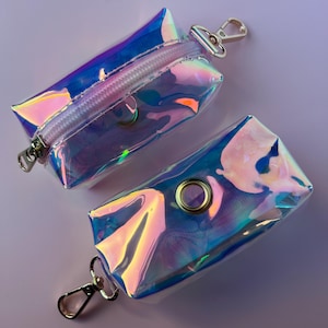 Dog Waste Bag Holder Clip Poop Bag Dispenser Pet Walking Accessory Waste Bag Carrier Holographic Design Rainbow Organizer Dog Leash Waste