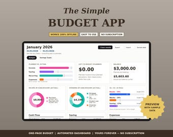 Simple Budget App, Offline Expense Tracker (HTML Template)
