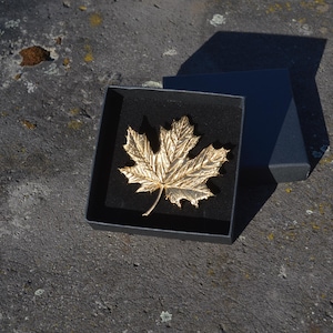 Goldenes Ahornblatt in Geschenkbox – Deko aus Resin, handveredelt – Symbol für Natur & Ruhe