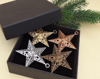Christmas stars, box with stars, decorative jewelry, Christmas tree decorations, desired color, tree decorations in desired color