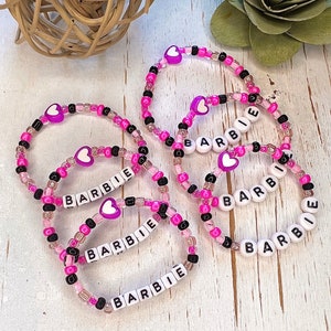 Barbie Party Favors for Girls – Bulk Set of 6 Kids Bracelets – Barbie Birthday Goodie Bag Gifts – Pink Beaded Bracelets for Toddler & Little