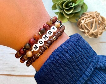 Custom Name Bracelet Trio: Earth Tone Beaded Bracelet Set