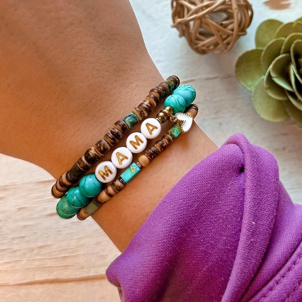 Rainbow Marble and Turquoise Dreams: Customizable Trio Bracelet Set in Vibrant Hues & Sea Blues. Combination of 3 bracelets per order
