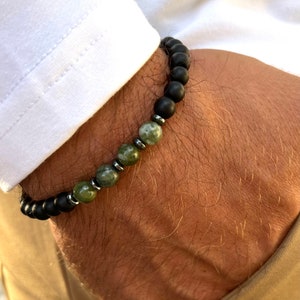 The Best Gemstone Bracelet for Men and Women| Black & Green | Trendy Statement with Stretch Fit | Mystical Meadows Bracelet Edition