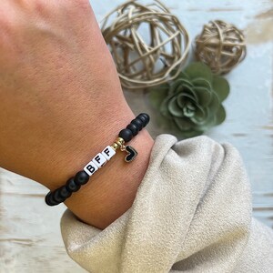 Black Friendship Bracelet for Adults Custom Heart Gem Beads Perfect Best Friend Gift (Set of 2 Bracelets)
