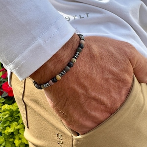 Men&#39;s Beaded Bracelet Soothing Earth Tones | Stylish Trendy Gift | Special Occasion | Upscale Fashion | Custom Size and Color | Stretch Fit